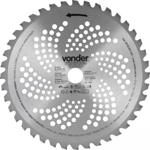 Lâmina Circular para Roçadeira 255x25,4x40 com Dentes de Vídea Vonder