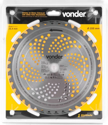 Lâmina Circular para Roçadeira 255x25,4x40 com Dentes de Vídea Vonder