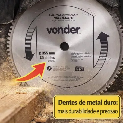 Lâmina Circular Multicorte 355 x 2,2 x 3,0 mm 80 Dentes Vonder