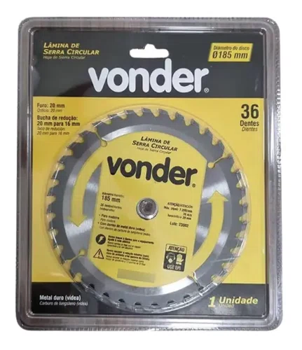 Lâmina de Serra Circular Videa 185 x 20 x 36D – 4650185036 – Vonder
