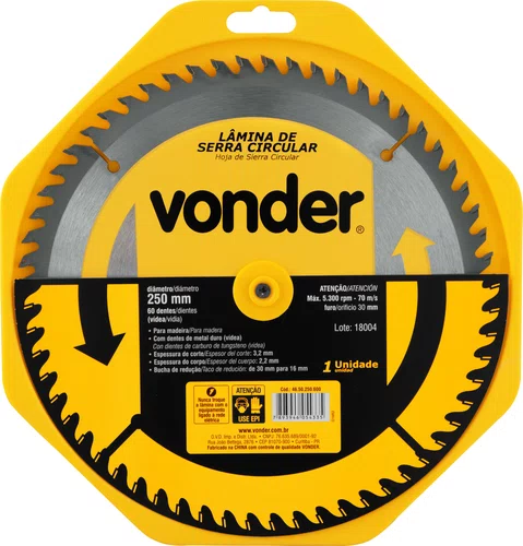 Lâmina de Serra Circular Videa 250X30X60D 4650250600 Vonder