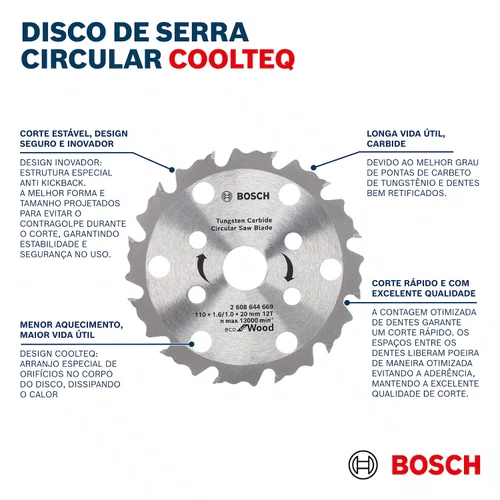 Lâmina de Serra Circular Videa 254X30X24D Coolteq Bosch
