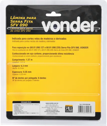 Lâmina para Serra Fita SFV090 6 Dentes Polida Vonder