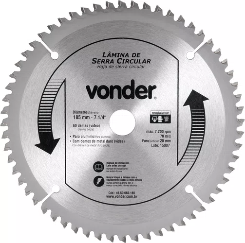 Lâmina para Serra Circular com Vídea 185 x 20 x 60 Dentes AL – Vonder