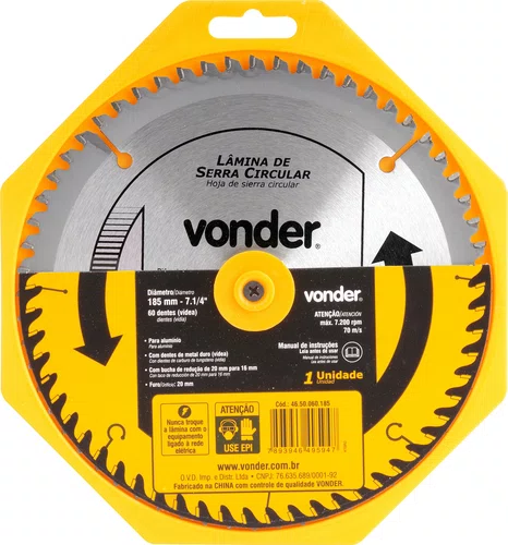 Lâmina para Serra Circular com Vídea 185 x 20 x 60 Dentes AL – Vonder