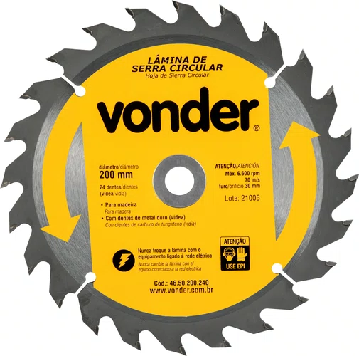 Lâmina para Serra Circular Videa 200 x 30 mm 24 Dentes Vonder