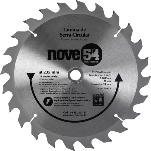 Lâmina Serra Circular Vídea 235 x 25 mm 24 Dentes Modelo 954 Vonder