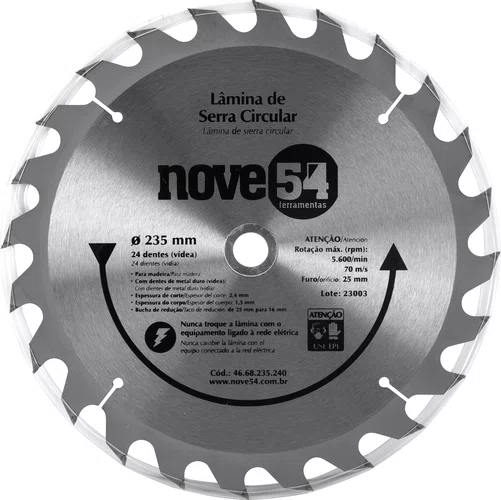 Lâmina Serra Circular Vídea 235 x 25 mm 24 Dentes Modelo 954 Vonder