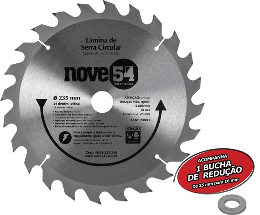Lâmina Serra Circular Vídea 235 x 25 mm 24 Dentes Modelo 954 Vonder
