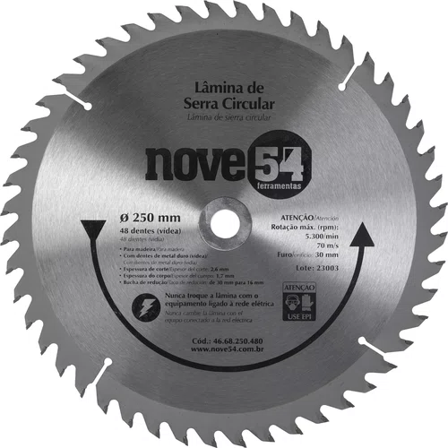 Lâmina de Serra Circular Videa 250x30 mm 48 Dentes Modelo 954 Vonder