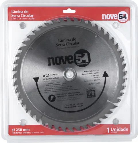 Lâmina de Serra Circular Videa 250x30 mm 48 Dentes Modelo 954 Vonder