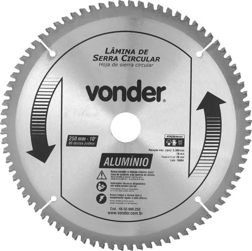 Lâmina Serra Circular Videa 250 x 30 x 80 AL Vonder