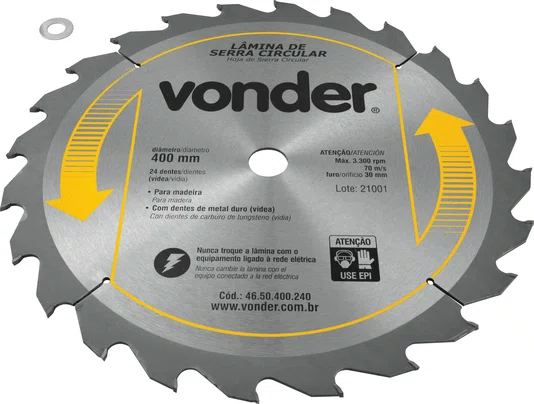 Lâmina para Serra Circular 400 x 30 mm 24 Dentes Vídea Vonder