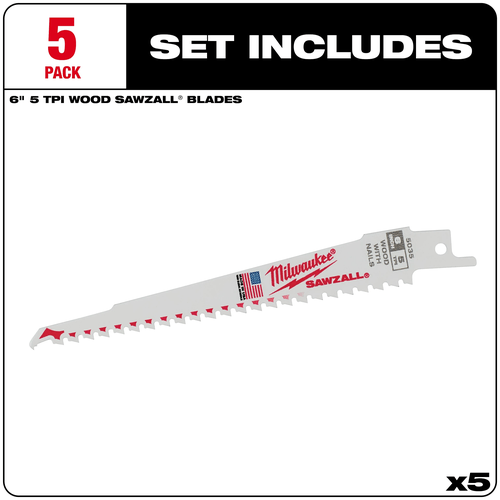 Lâmina Serra Sabre 6" 5D Madeira 5Pçs 48-00-5035 Milwaukee