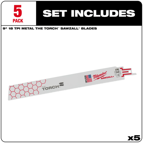 Lâmina Serra Sabre 9" 18D Metal Torch 5 peças 48-00-5788 Milwaukee
