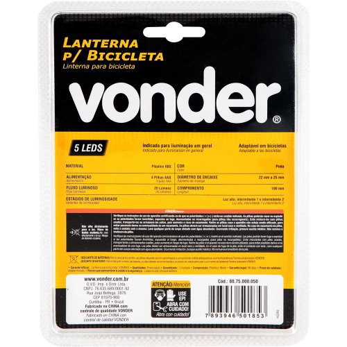 Lanterna Dianteira para Bicicleta LED com Suporte Vonder