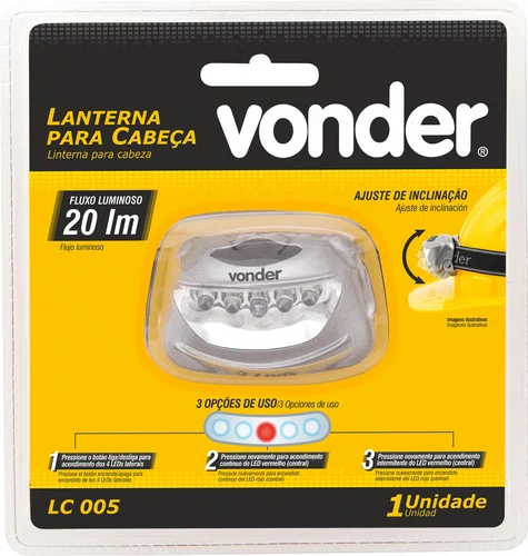Lanterna de Cabeça LC 005 com 4 LEDs e LED Vermelho Vonder