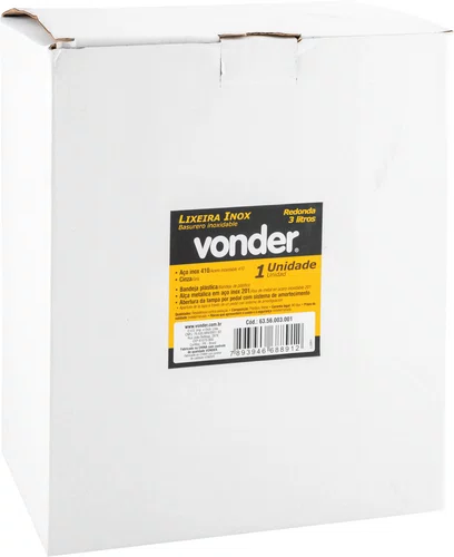 Lixeira Redonda 3L Aço Inox com Pedal Vonder