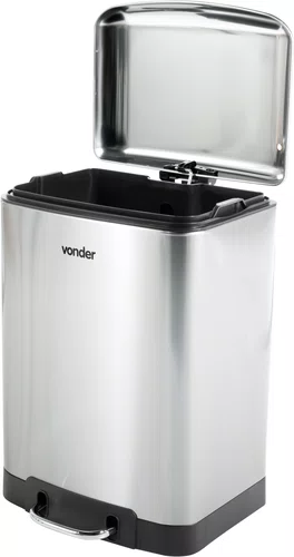 Lixeira Retangular 12L Aço Inox com Pedal Vonder