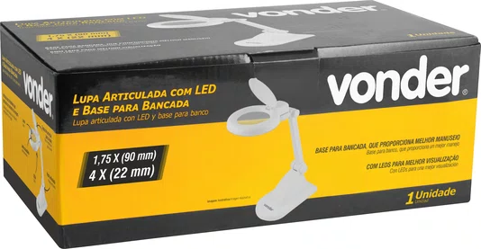 Lupa Articulada 1,75X com LED e Base para Bancada Vonder