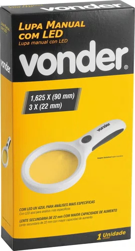 Lupa Manual 1,625x com LED UV Azul – Vonder