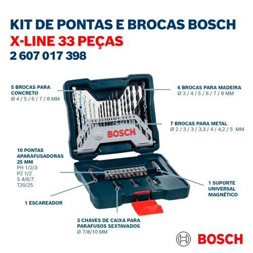 Kit de Pontas e Brocas X-Line com 33 Peças 2607017398 Bosch