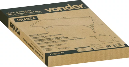 Mesa Plástica Dobrável Retangular 180 cm Branca – Vonder