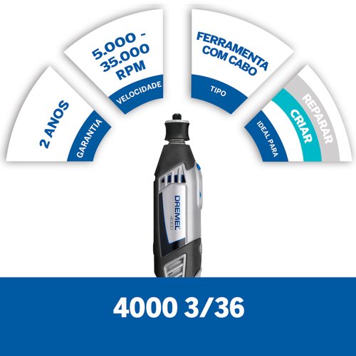 Micro Retífica Dremel 4000 220V com 36 Acessórios e 3 Acoplamentos