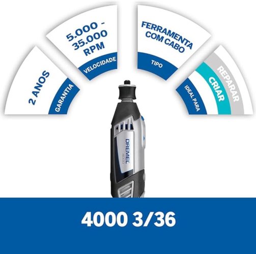Micro Retífica Dremel 4000 127V com 3 Acoplamentos e 36 Acessórios