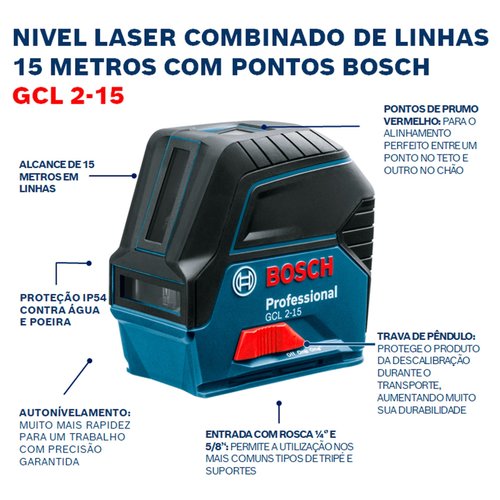 Nível a Laser Bosch 15M GCL 2-15 com Suporte Rotativo
