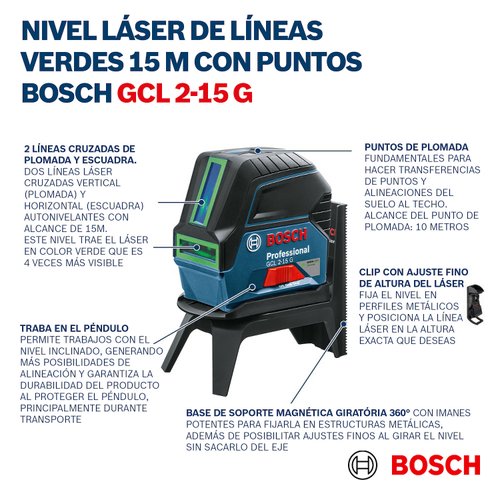 Nível a Laser Bosch 15M Verde GCL 2-15G com Suporte