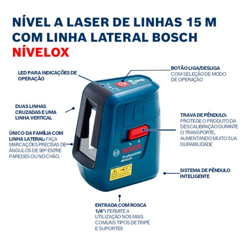 Nível a Laser Bosch 15M GLL 3X NIVELOX com Tripé
