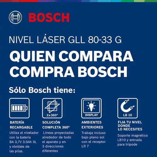 Nível a Laser 30m 3 Linhas a Pilha GLL 80-33 G Bosch