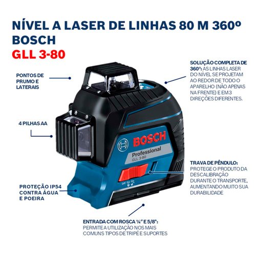 Nível a Laser Bosch 80M GLL 3-80 360º