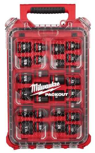 Jogo Soquete Impacto Packout Enc. 1/2" Curto 27 Pçs Mm/Pol 49-66-6804 Milwaukee