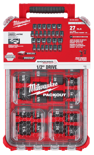 Jogo Soquete Impacto Packout Enc. 1/2" Curto 27 Pçs Mm/Pol 49-66-6804 Milwaukee