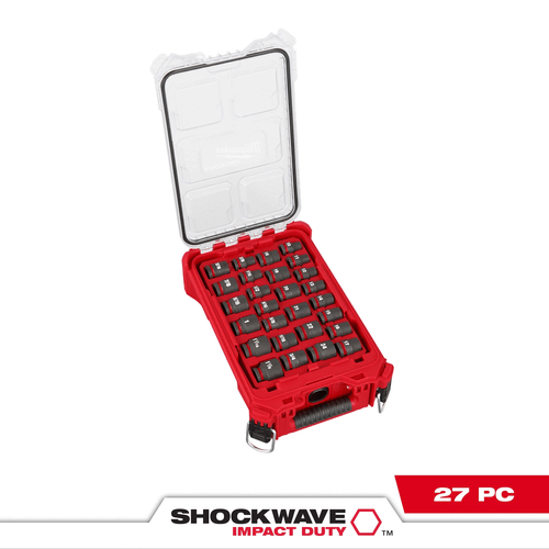 Jogo Soquete Impacto Packout Enc. 1/2" Curto 27 Pçs Mm/Pol 49-66-6804 Milwaukee