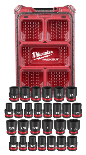 Jogo Soquete Impacto Packout Enc. 1/2" Curto 27 Pçs Mm/Pol 49-66-6804 Milwaukee