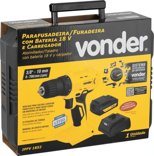 Parafusadeira/Furadeira 3/8" 18V IPFV1852 Com Bateria Vonder