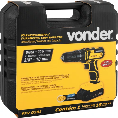 Parafusadeira/Furadeira a Bateria 20V PFV020I com Impacto Vonder