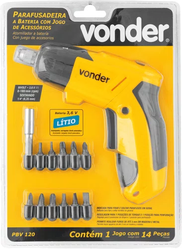 Parafusadeira 3,6V Kit com 12 Peças Vonder
