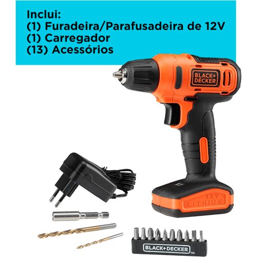 Parafusadeira Furadeira 12v Com 13 Acessórios LD12S-BR Black & Decker