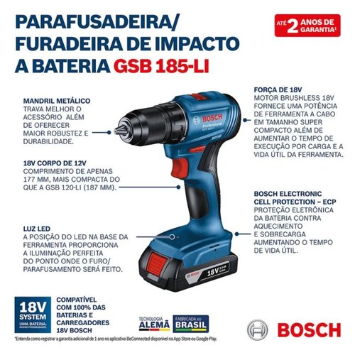 Furadeira à Bateria GSB 185-LI 18V 06019K31E6 Bosch