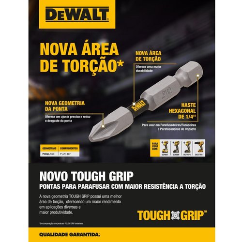 Ponta Bit Phillips Tough Grip Cruzada Com 2 Peças DWA2PH2-2L DeWalt