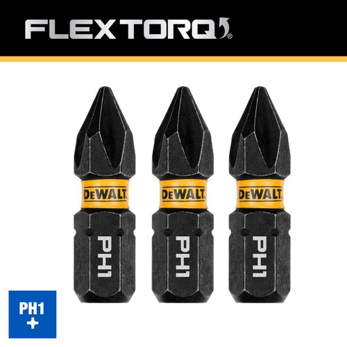 Ponta Phillips #1 FlexTorq 1" 3 Peças DWAF1PH1IR3 DeWalt