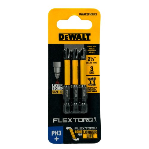 Ponta Phillips #3 Flextorq 2 1/4" 3 Peças DWAF2PH3IR3 DeWalt