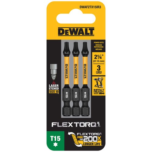 Ponta Torx T15 FlexTorq 2-1/4 - 3 Peças DWAF2TX15IR3 DeWalt
