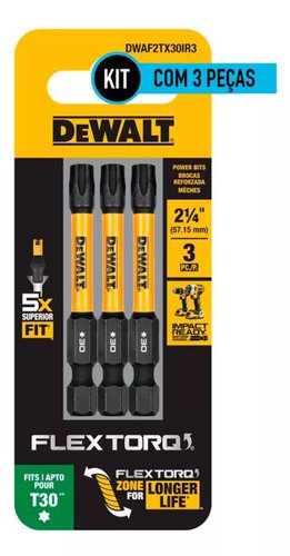 Ponta Torx T30 FlexTorq 2-1/4 - 3 Peças DWAF2TX30IR3 DeWalt