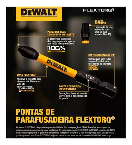 Ponta Torx T30 FlexTorq 2-1/4 - 3 Peças DWAF2TX30IR3 DeWalt