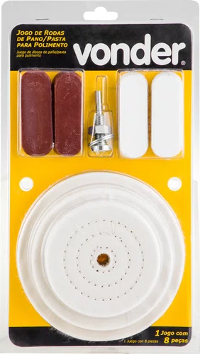 Jogo de Rodas de Pano Poliméricas Vonder 100 mm com Pasta Abrasiva – 8 Peças